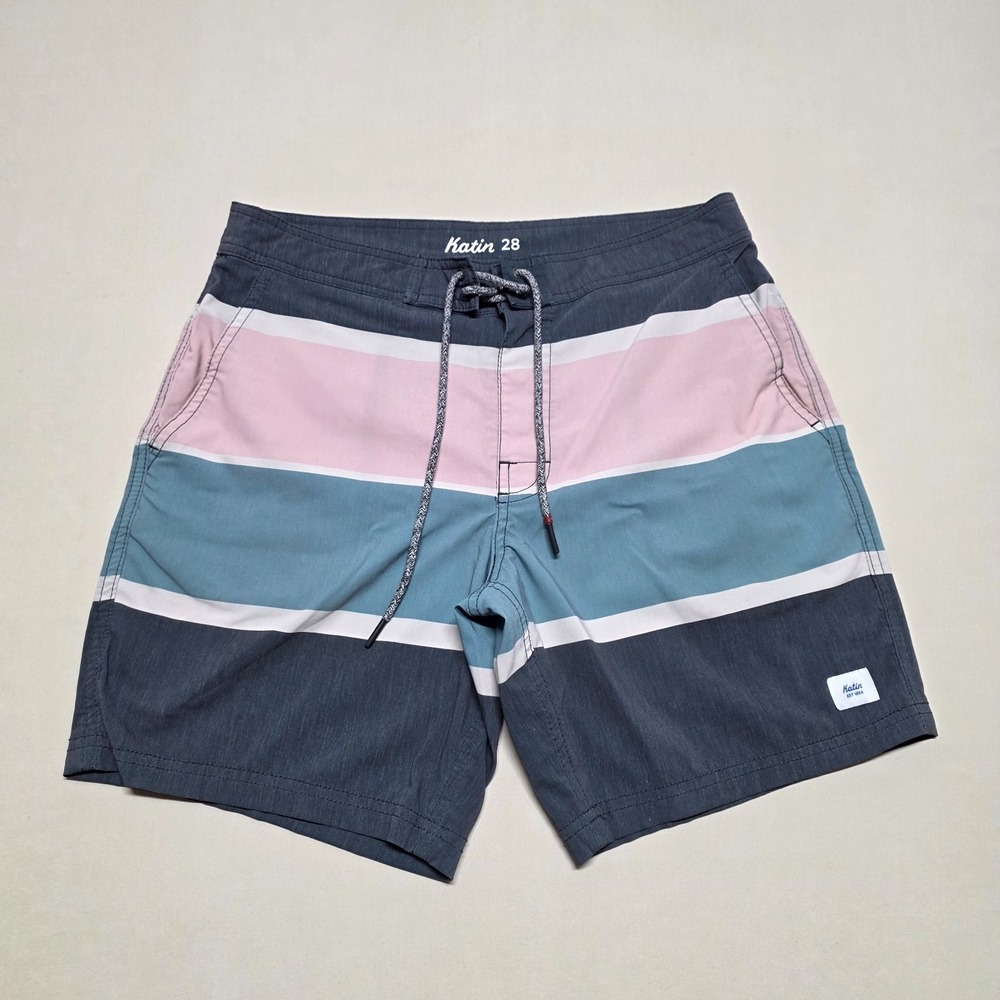 Katin Men Board Shorts Size 28 Color Block Surf Swim Shorts Linerless Above Knee